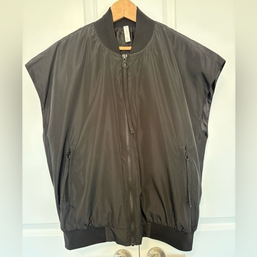 Zara Man Black Bomber Vest Oversized Zip Front Large